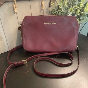 Michael Kors crossbody burgundy leather purse handbag